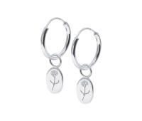 Carnation Birth Flower Silver Hoop Earring Charms HO-2695